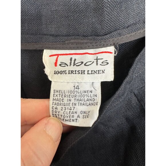 Vintage Talbots Womens Black Pants 14 irish linen wide leg dress pants button - Picture 6 of 8